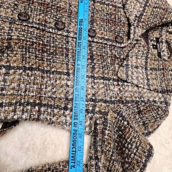 DKNY Women's Brown Tweed Plaid Wool Blend Belted Coat Size 10 - Picture 4 of 12